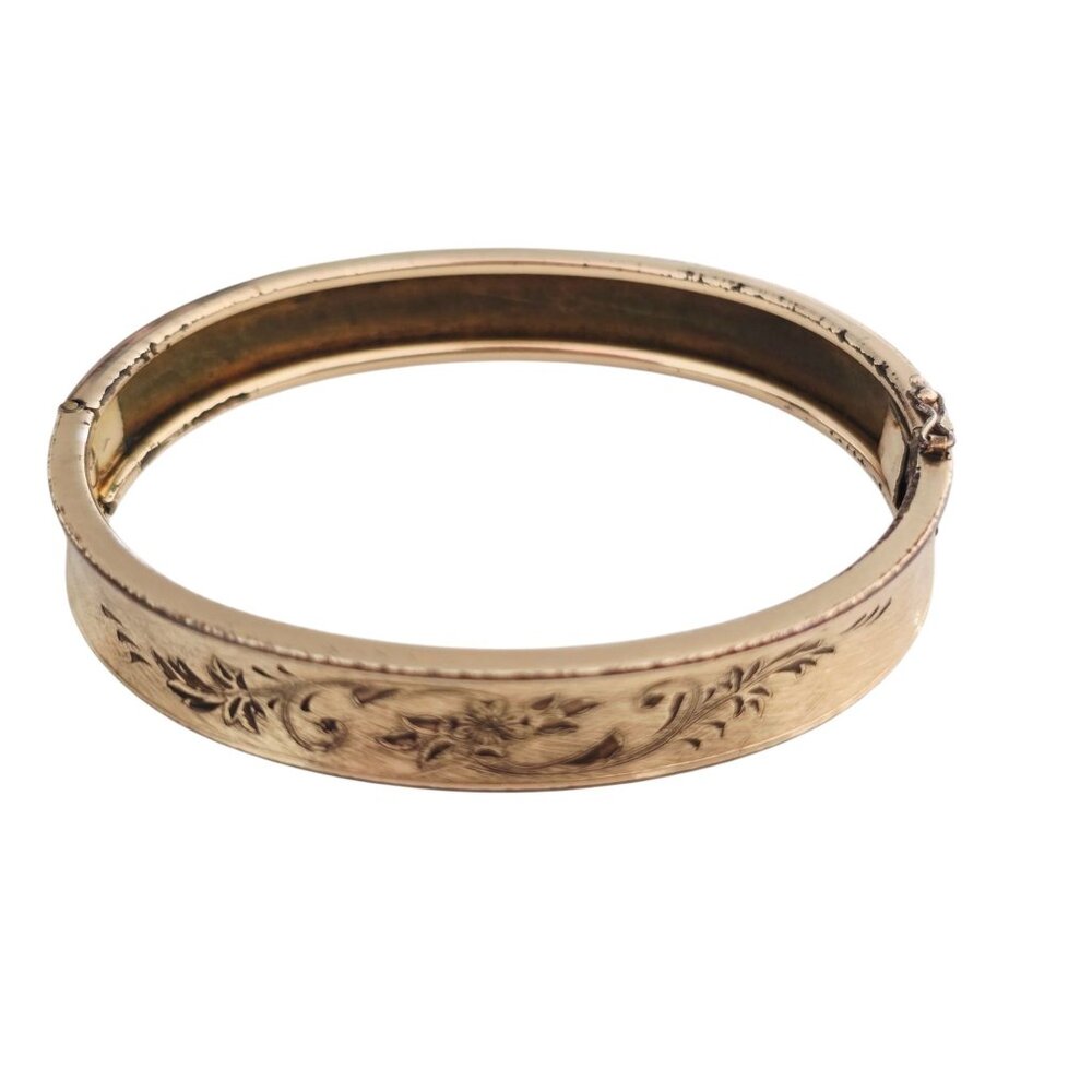 Vintage Signed Carl ART 1/20 12KT Gold Filled Embossed Bangle Bracelet (GFBWC-4)